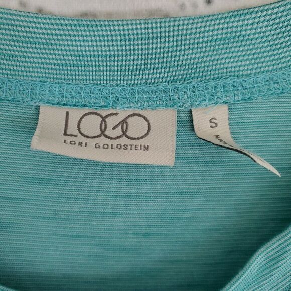 Logo by lori goldstein Space Dye Stripe Knit Top Shirt Turquoise Womens Small - Picture 4 of 7
